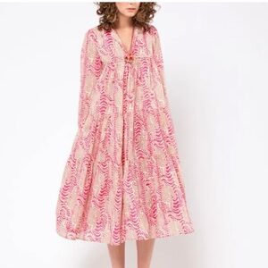 🌺✨ Matta‎ NY Pink & Cream Hand-Block Print Boho Dress Size S ✨🌺